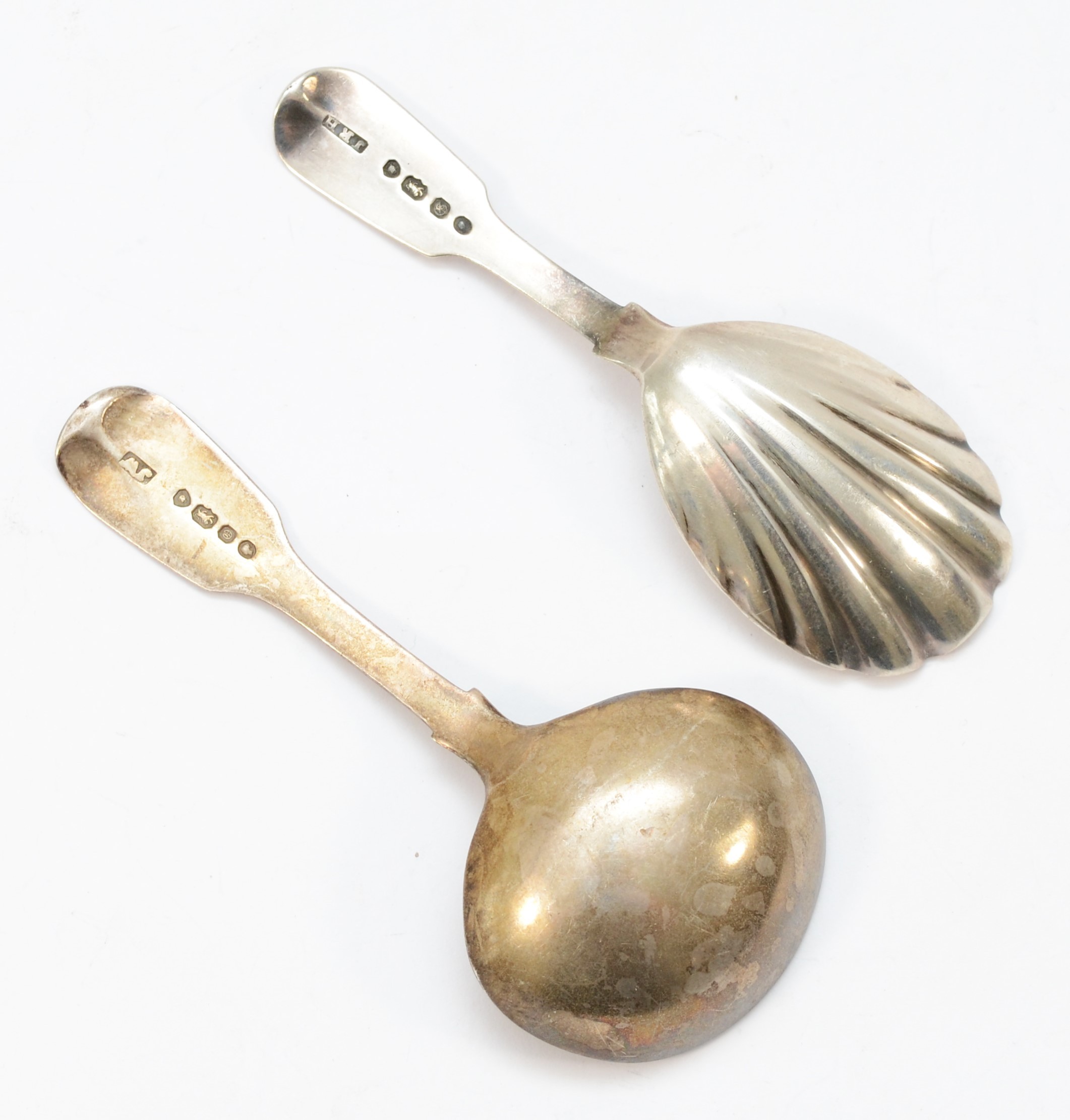 A Victorian silver fiddle pattern caddy spoon, London 1849 with floral engraved bowl and a Victorian - Image 2 of 3