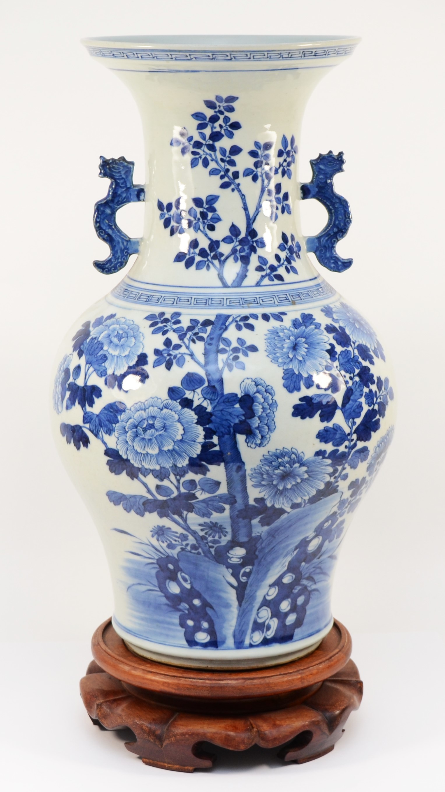 A large Chinese blue and white porcelain vase, circa 19th century Kangxi Dynasty, of baluster
