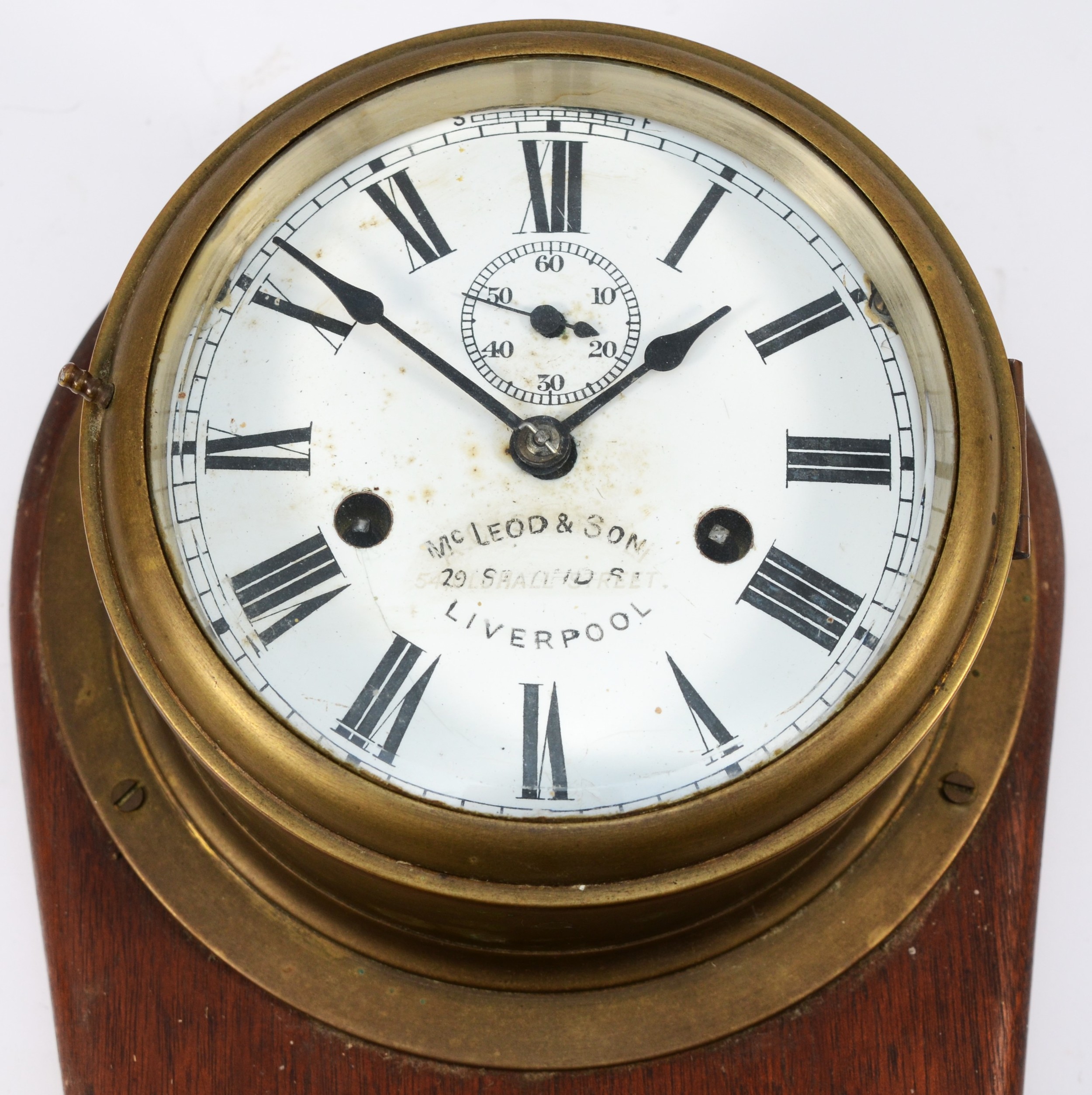 A 20th century combination brass bulkhead clock and barometer, retailed by Mcleod & Son Liverpool, - Image 2 of 3