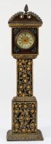 An early 20th century miniature longcase clock, the silk covered mahogany case with gilt ormolu