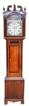 A late 19th century mahogany cased 8 day longcase clock, the hood with shaped pediment and brass