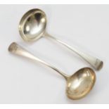 A George III silver pair of Old English pattern gravy ladles, London 1808, initialled, 15.5cm, 78gm