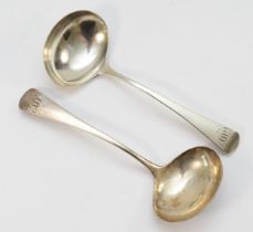 A George III silver pair of Old English pattern gravy ladles, London 1808, initialled, 15.5cm, 78gm