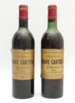 Two bottles Chateau Brane-Cantenac red wine, Margaux 1966, Grand Cru Classe