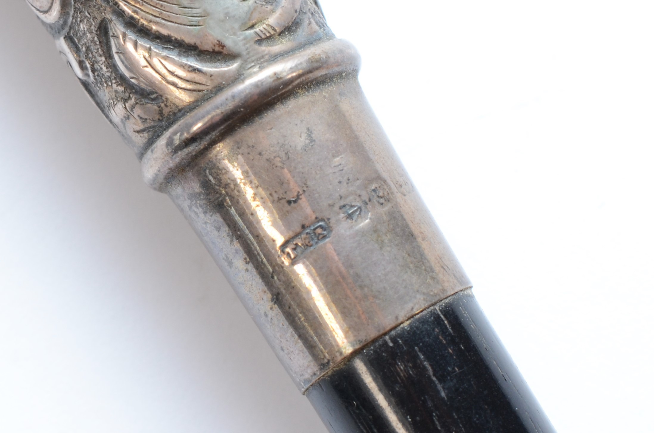A Victorian silver and ebony conductors baton, Birmingham 1890, 52cm. Central plaque has had an - Image 6 of 7