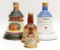 Four Bells Wade porcelain Scotch whisky bells, to include a Queen Mother 90th Birthday version, a