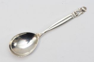 Georg Jensen, an acorn pattern preserve spoon, Jensen import marks, London 1936, 14.5cm, 31gm. There
