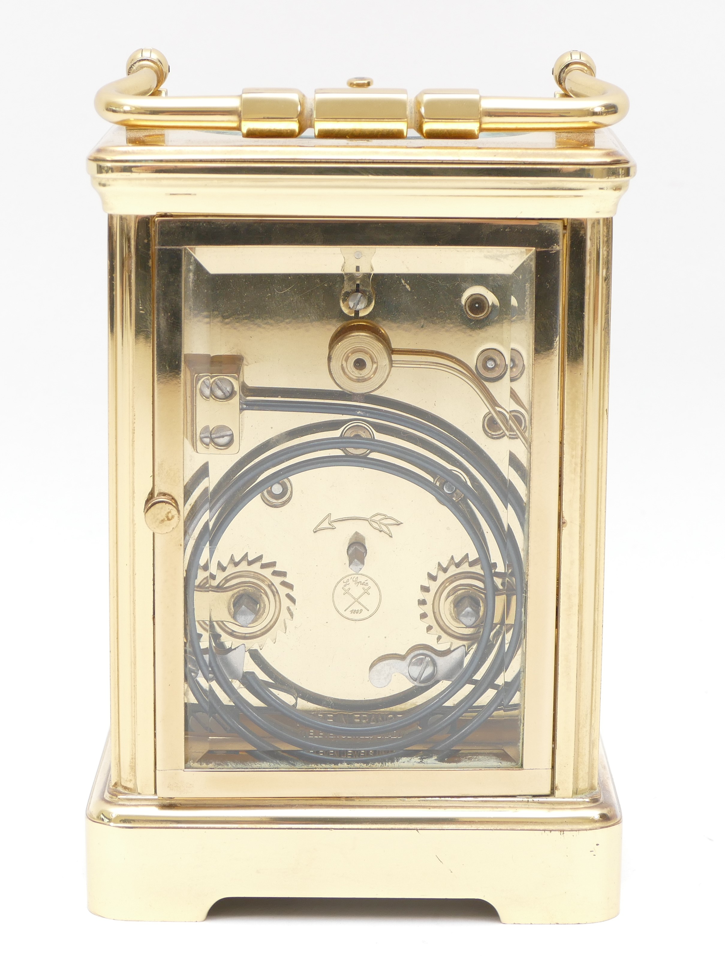 A 20th century French carriage clock, having 8 day jewelled repeater movement striking on gong, 14cm - Image 4 of 6