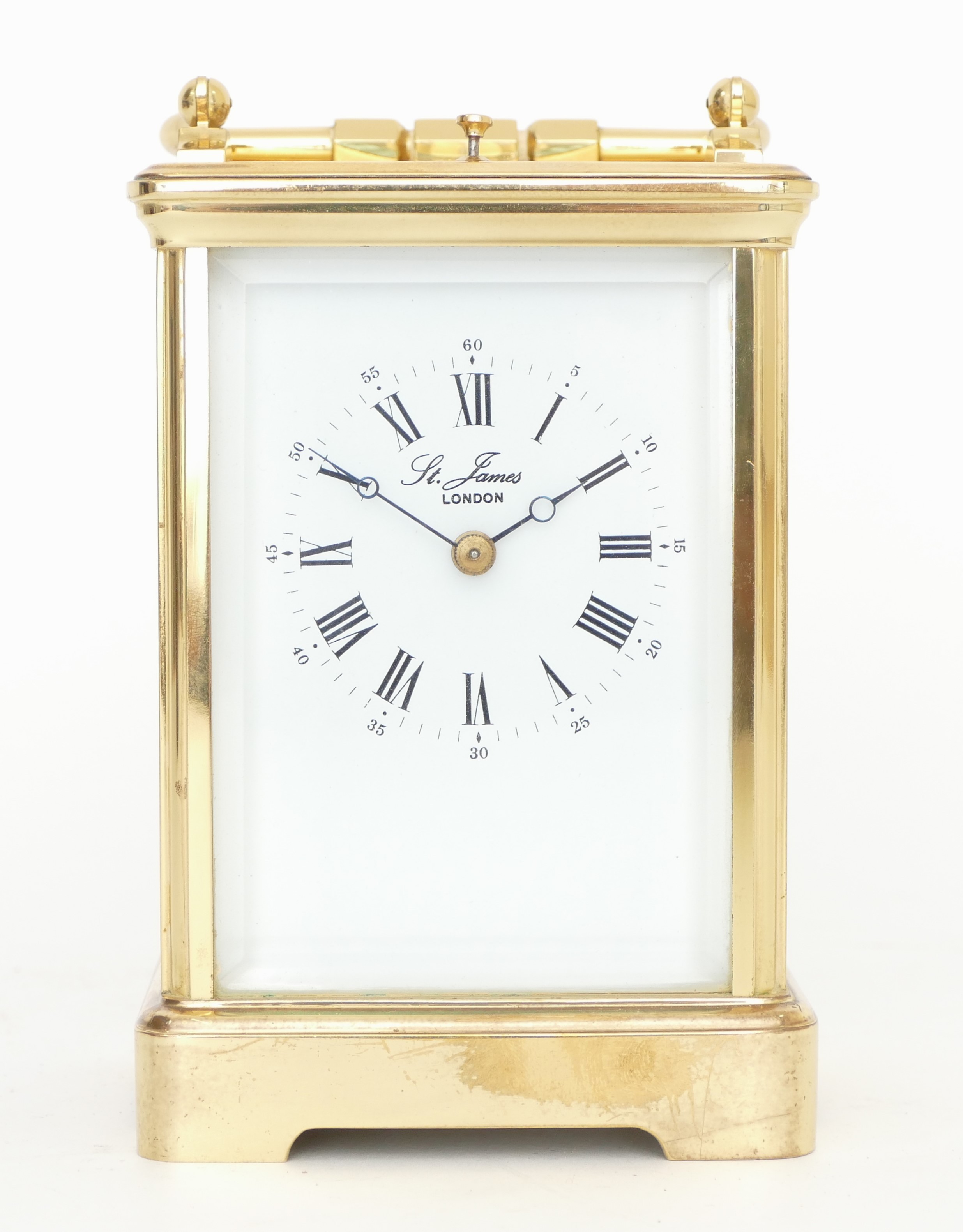 A 20th century French carriage clock, having 8 day jewelled repeater movement striking on gong, 14cm