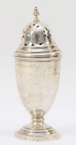 A silver sugar castor, Birmingham 1923, of vase form with pierced pull off cover, 13.5cm, 69gm.