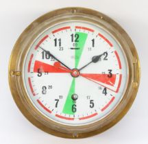 A Tempora 8 day brass bulkhead clock, the brass bezel enclosing signed painted Arabic dial, 24