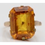 A 9ct gold and yellow gemstone ring, 16 x 12mm, O, 5.9gm