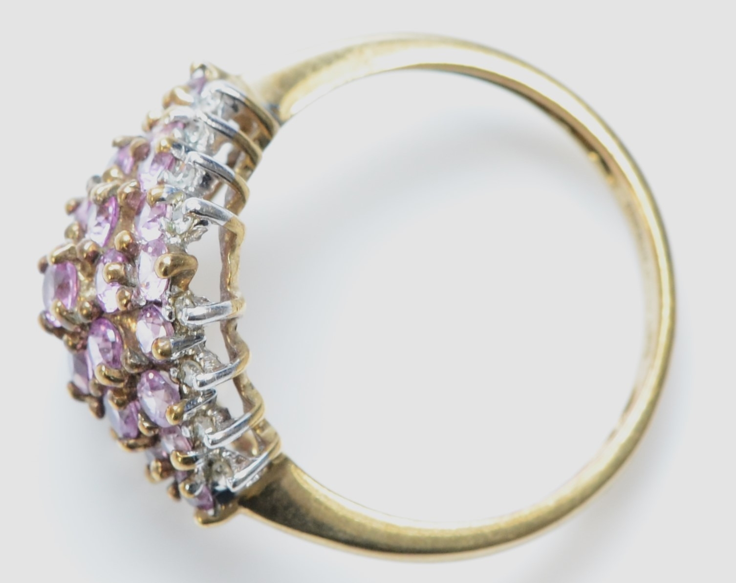 A 9ct gold pink sapphire and diamond cluster ring, O, 2.8gm - Image 2 of 2