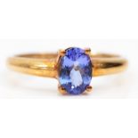 A 9ct gold and tanzanite single stone ring, 8 x 6mm, R 1/2, 2.3gm