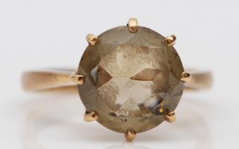 A vintage 9ct gold and smokey quartz dress ring, diameter 10mm, L, 3.2gm