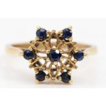 A 9ct gold sapphire cluster ring, P, 2.9gm