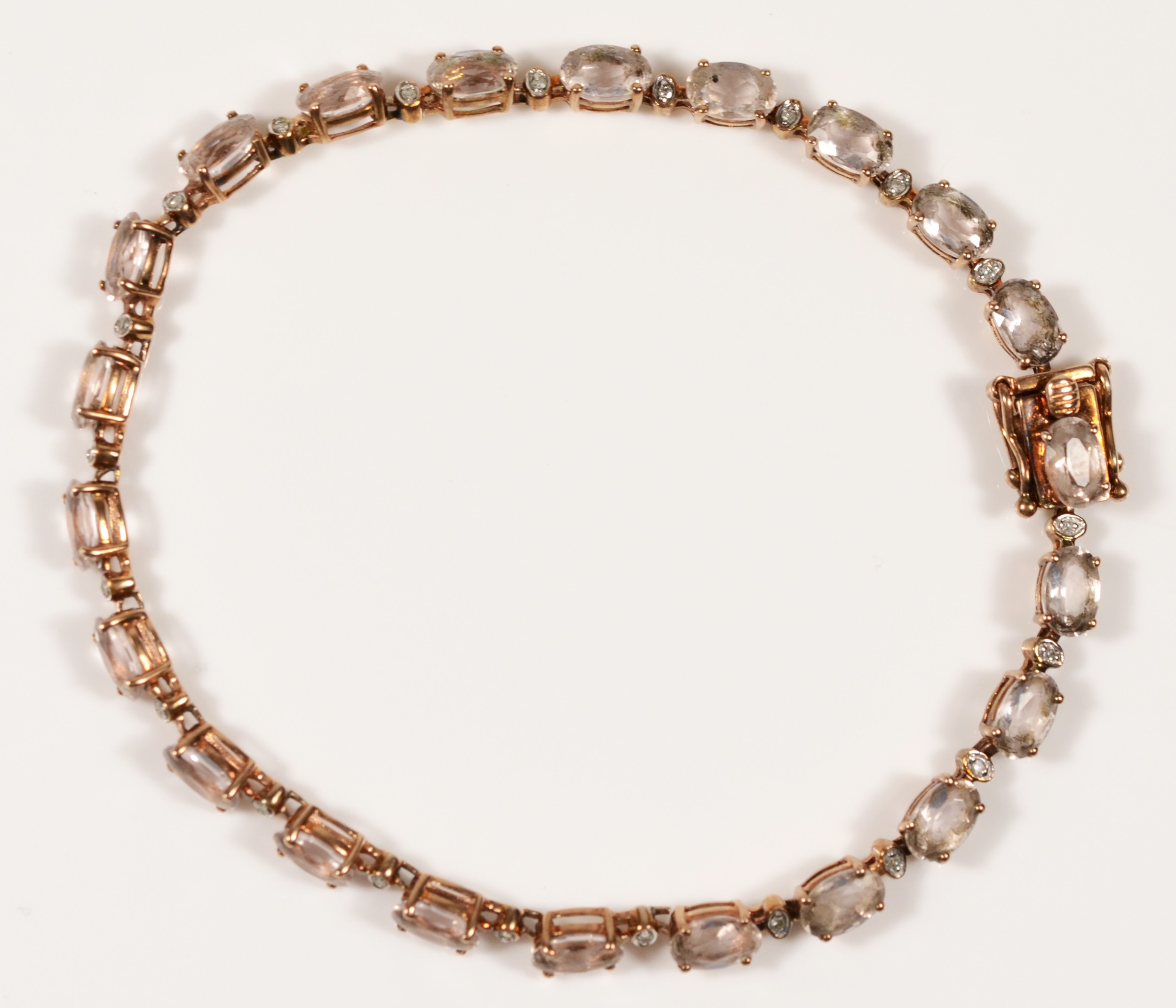 A 9k rose gold morganite and diamond tennis bracelet, 20cm, 7.8gm. - Image 4 of 4