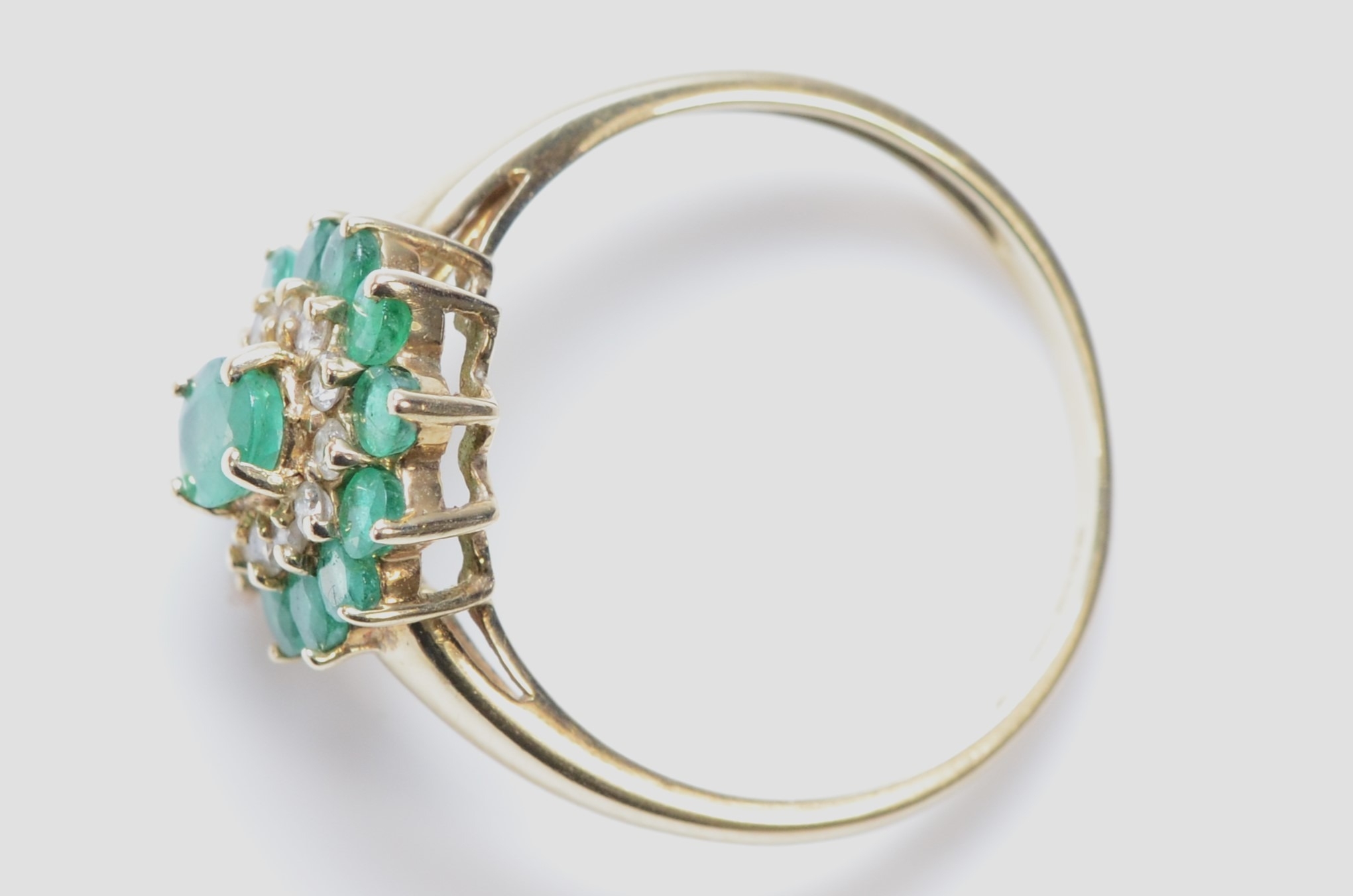 A 9ct gold emerald and brilliant diamond cluster ring, R, 2.4gm - Image 2 of 2