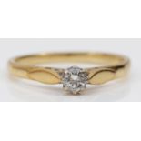 A 9ct gold and brilliant cut diamond single stone ring, approximately 0.125cts, L, 1.6gm