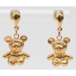 A pair of 9ct gold teddy bear ear pendants,18mm, 0.7gm