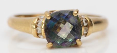 A 9ct gold mystic topaz and white gemstone ring, N, 2.6gm