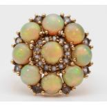 A 9ct gold opal and white gemstone cluster ring, diameter 19mm, L 1/2, 3.5gm