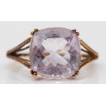 A 9ct gold and amethyst dress ring, 12 x 12mm, O, 3.3gm