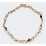 9ct gold sapphire and diamond bracelet, 18cm, 3.5gm