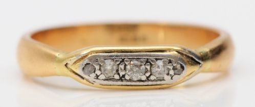 A vintage 18ct gold and old cut diamond ring, N, 3.1gm, replaced shank