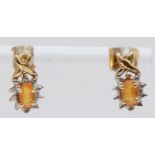 A 9ct gold pair of citrine and diamond ear rings11mm, 1.3gm