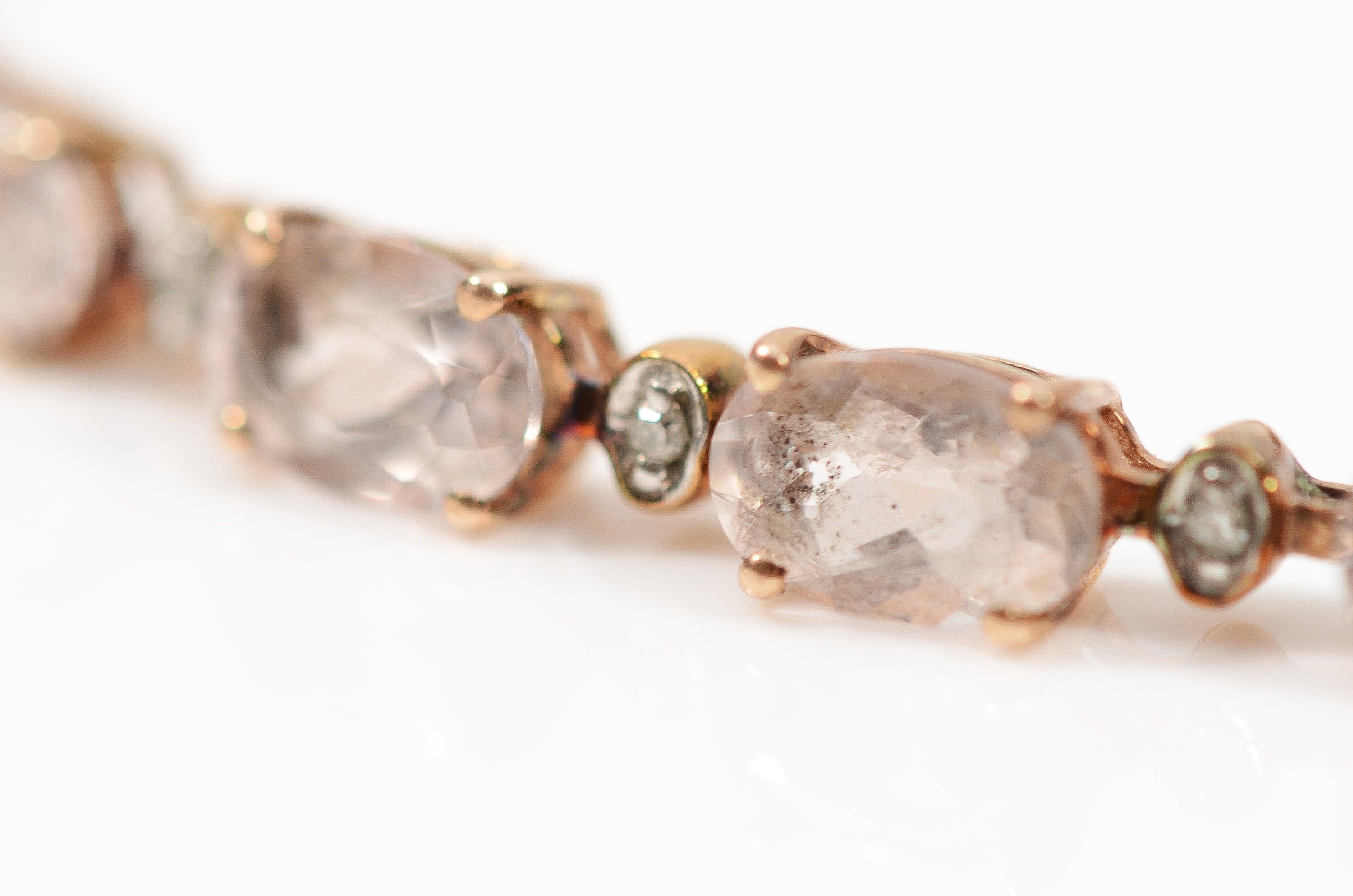 A 9k rose gold morganite and diamond tennis bracelet, 20cm, 7.8gm. - Image 2 of 4