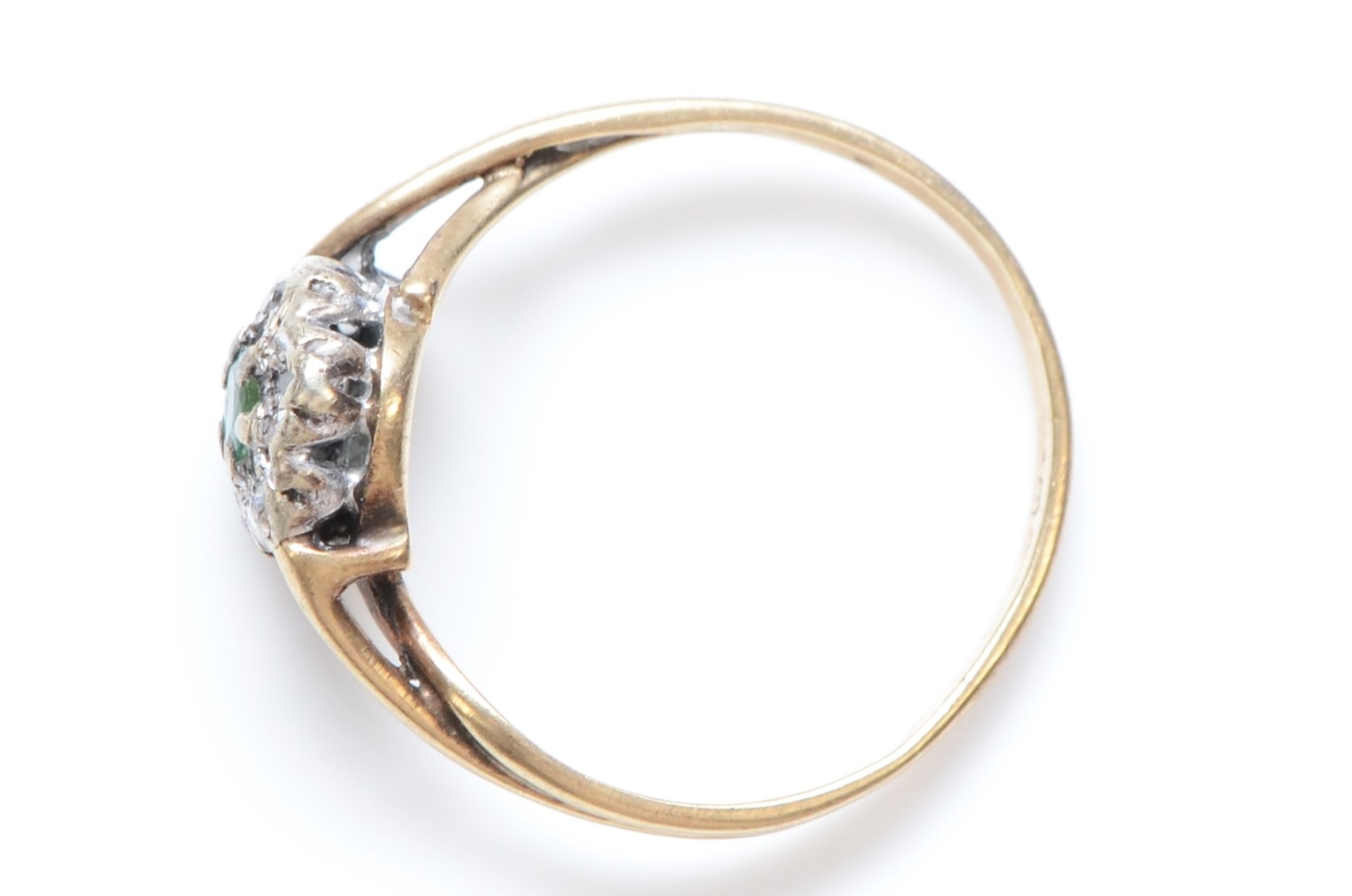 A 9ct gold emerald and diamond cluster ring, J, 1.3gm - Image 2 of 2