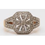 A 9ct gold and diamond panel ring, N, 4.6gm