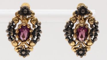 A pair of Italian silver gilt purple paste stone floral earrings, 12 x 19mm.