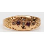 A Victorian 15ct gold ruby and diamond ring, Chester 1894, O, 1.5gm