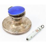 A George V silver and guilloche enamel capstan inkwell, by CS*FS, Birmingham 1911, 4cm, together