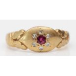 An vintage Edwardian style ruby and diamond gypsy set ring, N, 3.2gm