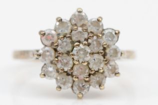 A 9ct white gold cubic zirconia cluster ring, M-N, 2.6gm.