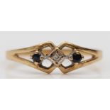A 9ct gold sapphire and diamond ring, T, 1.3gm