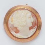 A 9ct rose gold mounted shell cameo brooch, diameter 30mm, 8.4gm