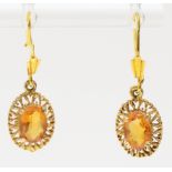 A 9ct gold pair of citrine ear rings, 12mm, 1.4gm