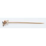 A French 18ct gold rose diamond and pearl stickpin, makers lozenge, eagles head, numbered5941, 1.9gm