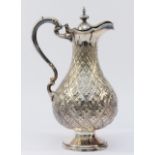 A Victorian electroplated claret jug, by Roberts & Belk, c.1880, with embossed and chased lozenge