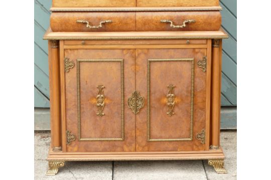 An Italian burr walnut with brass applied mounts drinks cabinet, the cupboard doors opening to - Image 2 of 6