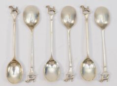 The Fox Terrier Club, a silver set of six tea spoons, Birmingham 3 x 1932, 3 x 1936, with cast