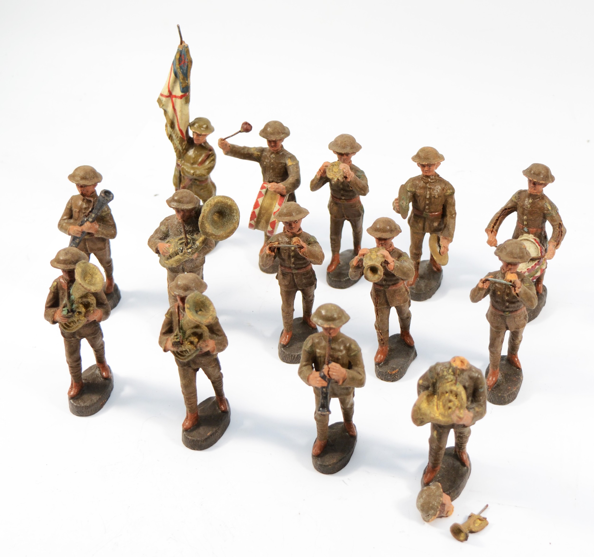 A collection of fourteen Elastulin carved and painted toy soldiers, stamped Germany to base, 10cm - Image 2 of 3