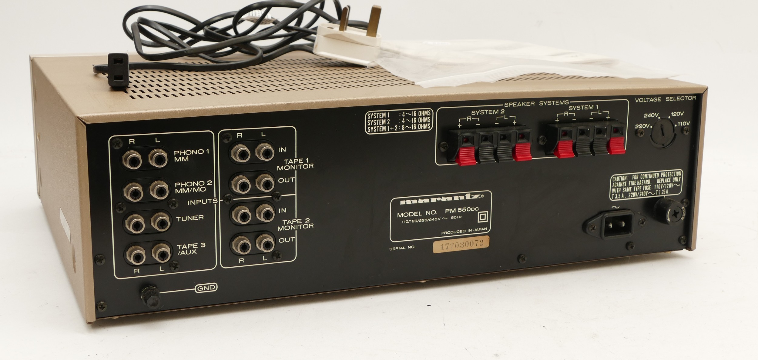 A Marantz PM 550 DC Hi-Fi amplifier, circa early 1980s, with owners manual and power lead. Tested - Image 3 of 3