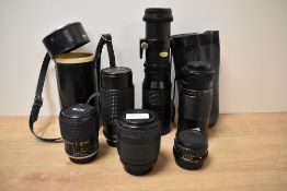 Six Various lenses. A Tokina RMC 1:3,5 300mm, a Upsilon 1:3,5 200mm, a Paragon 1:5,6 300mm, A