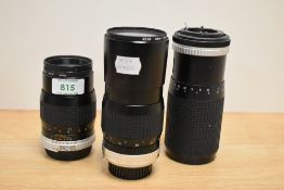 Three Hoya lenses. A HMC Tele Auto 1:2,8 135mm, a HMC Tele Auto 1:3,5 200mm and a HMC Zoom 1:4 80-