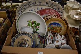 A large Portmeirion strawberry bowl, a Spode 'Camilla' platter, a selection of blue and white plates
